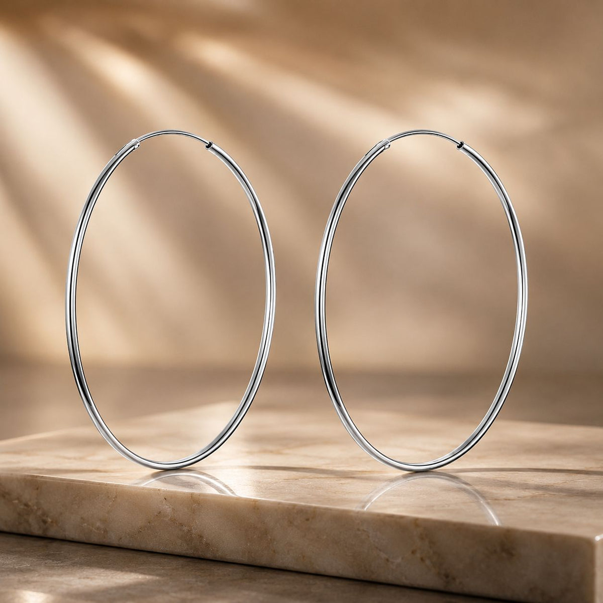 Sterling Silver White Gold Plated Hoop Earrings