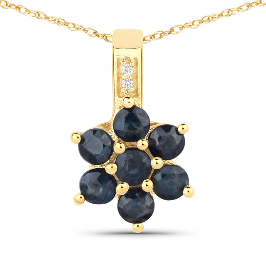 Yellow Gold Blue Sapphire & Diamond Cluster Pendant