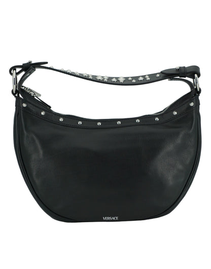 Black Calf Leather Small Hobo Shoulder Bag