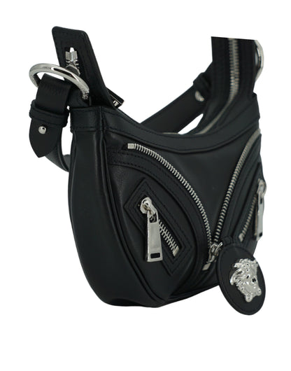 Black Calf Leather Hobo Mini Shoulder Bag