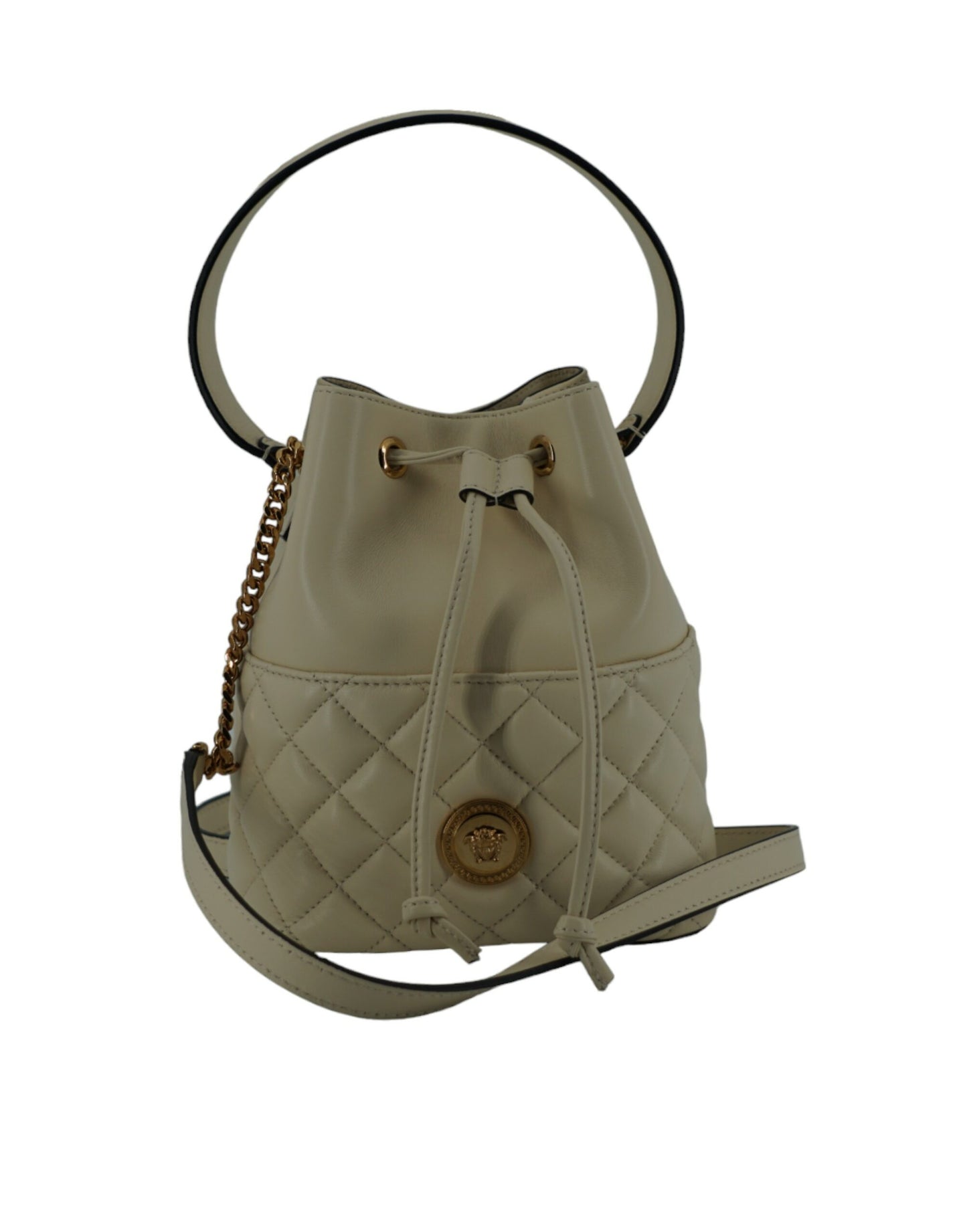 White Lamb Leather Small Bucket Shoulder Bag