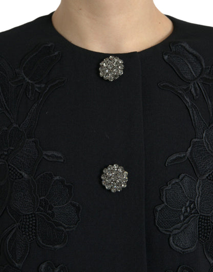 Dolce & Gabbana Black Floral Wool Button Embellished Jacket