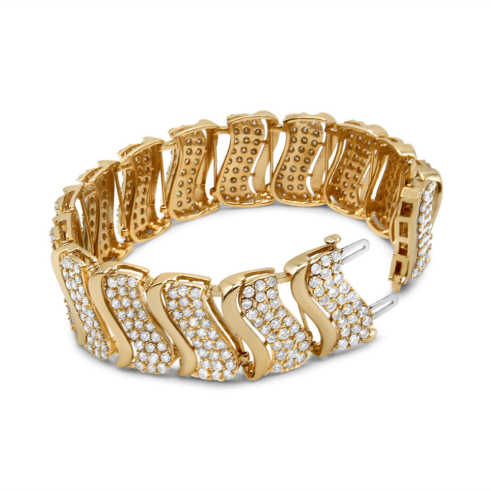 14K Yellow Gold 15.0 Cttw Diamond Chevron Wave Link Bracelet