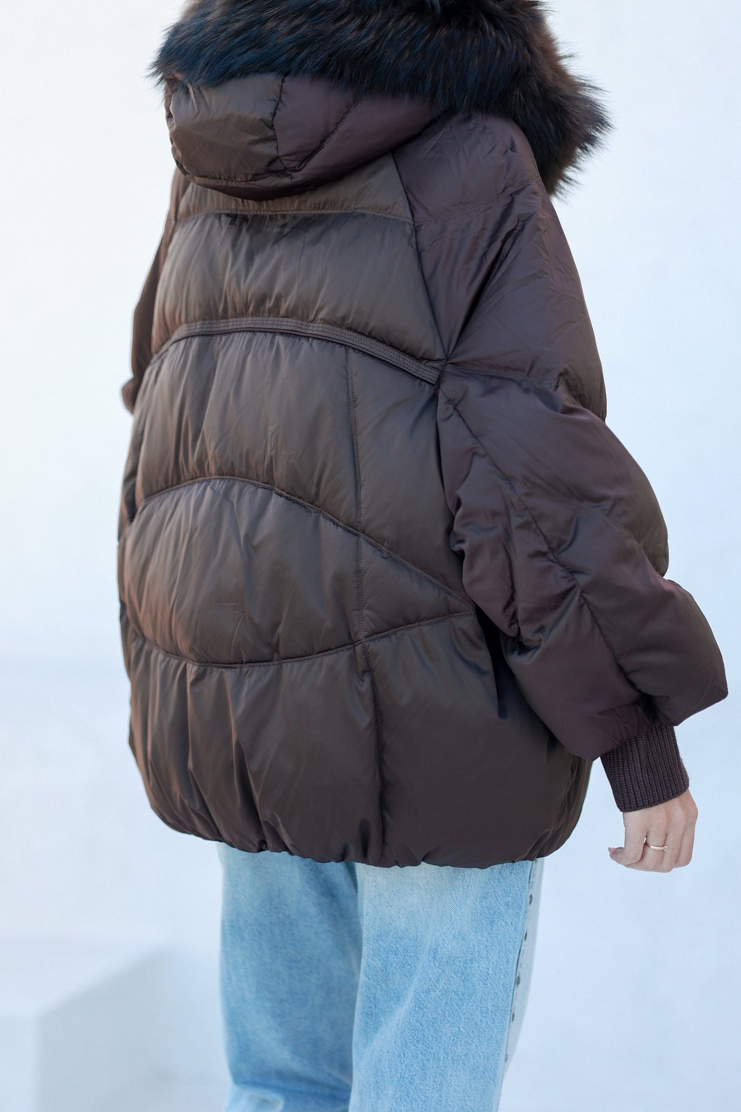 Chantal Fur Trim Down Fill Coat Chocolate Coat