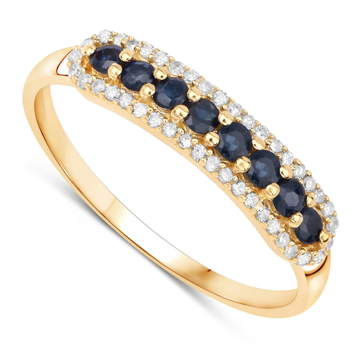 14K Yellow Gold Blue Sapphire and Diamond Eternity Ring