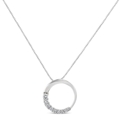 14K White Gold Diamond Graduating Open Circle Pendant Necklace