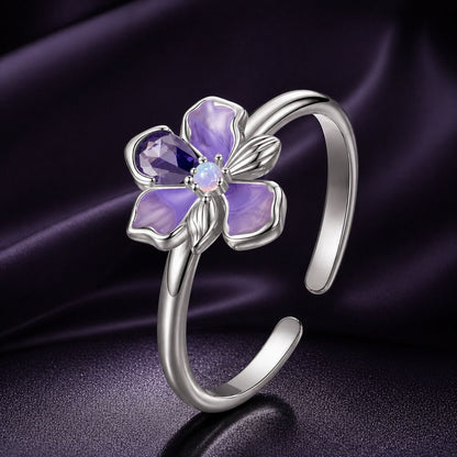 White Gold Plated Nano Opal and CZ Sterling Silver Ring