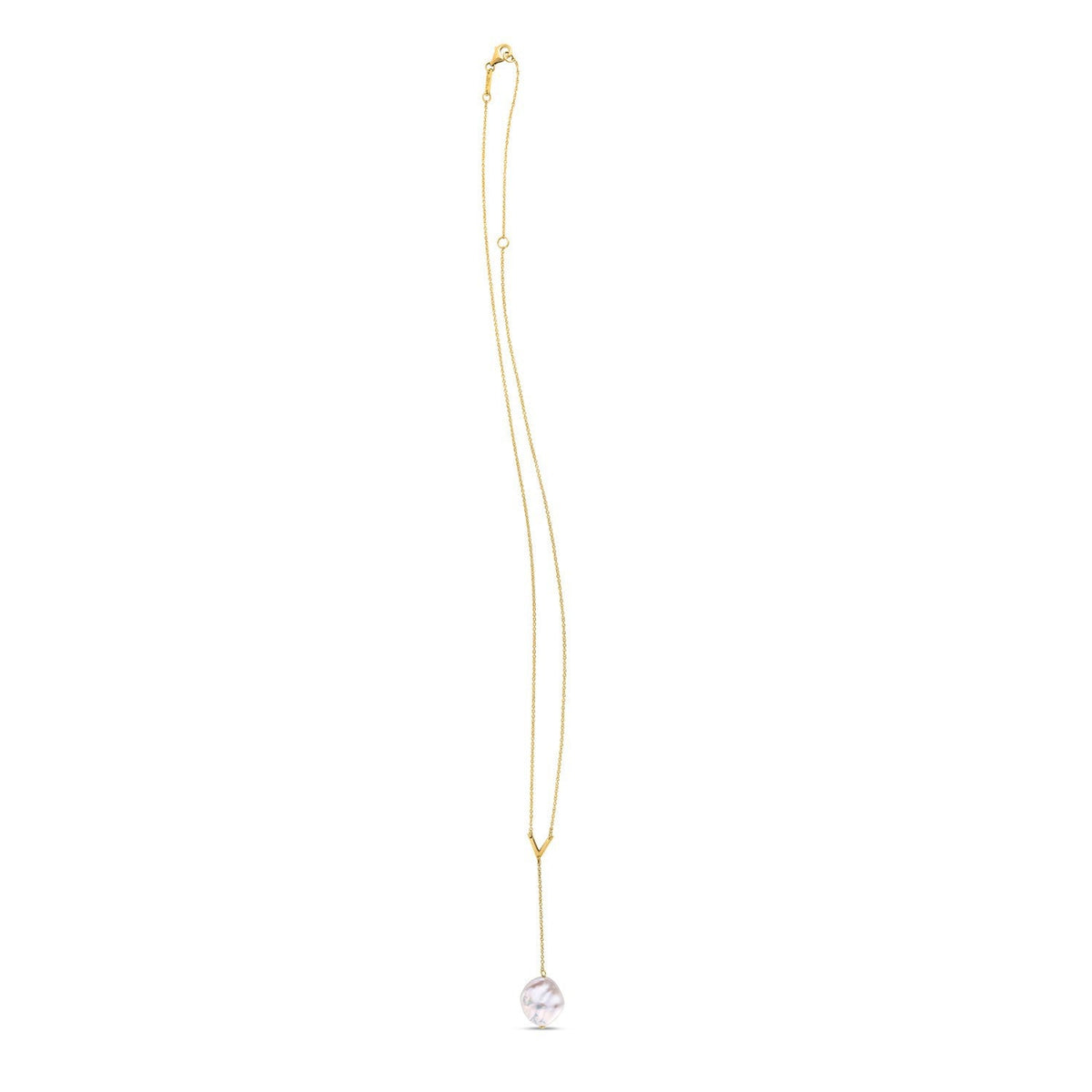 14K Yellow Gold Pearl Lariat Necklace