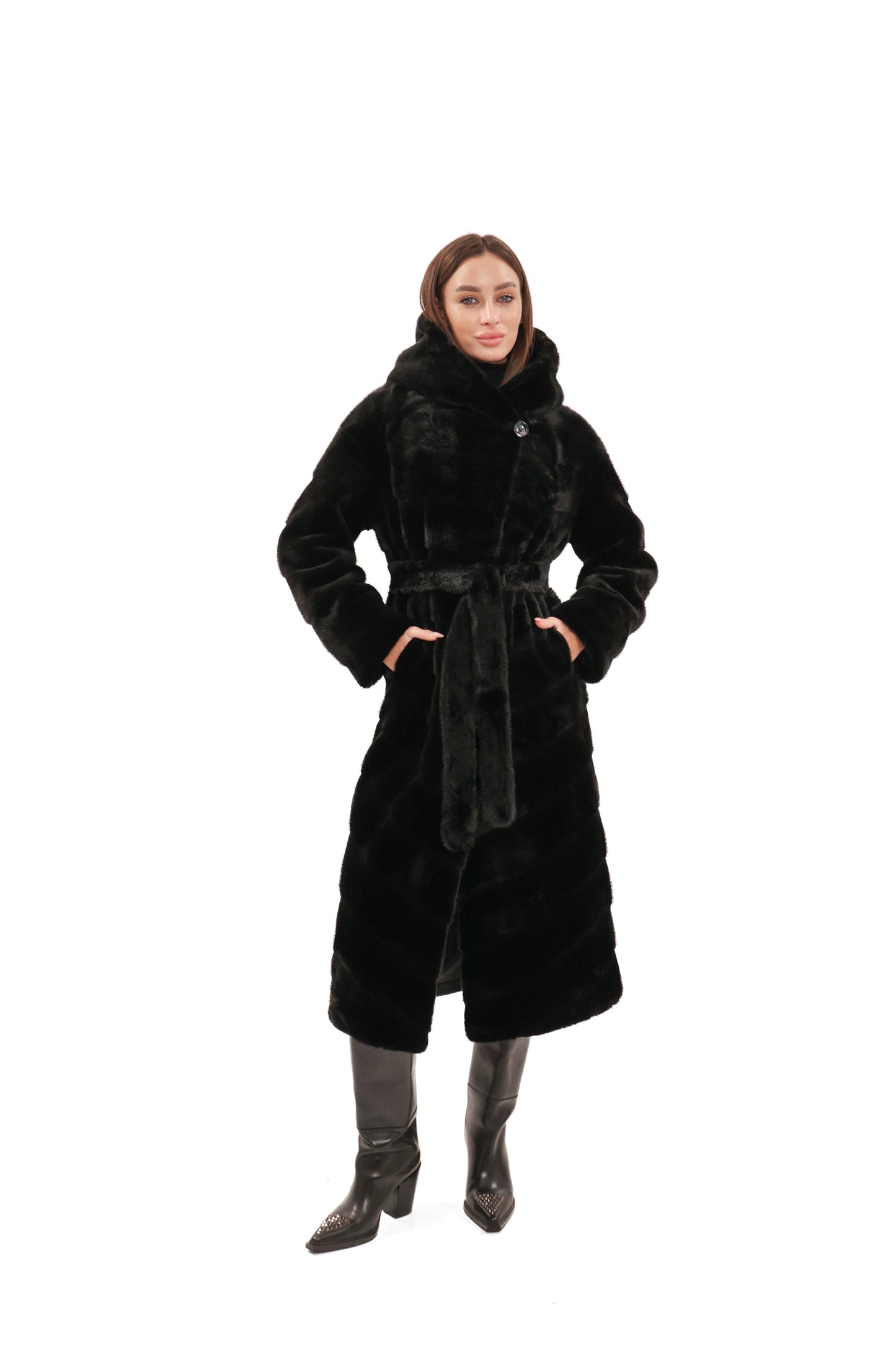 Faux Mink Effect Fur Hooded Coat