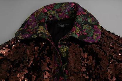 Dolce & Gabbana Multicolor Sequined Long Coat Jacquard Jacket