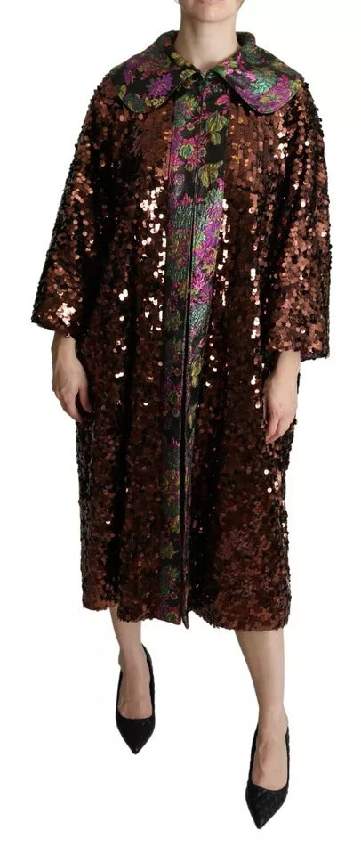 Dolce & Gabbana Multicolor Sequined Long Coat Jacquard Jacket