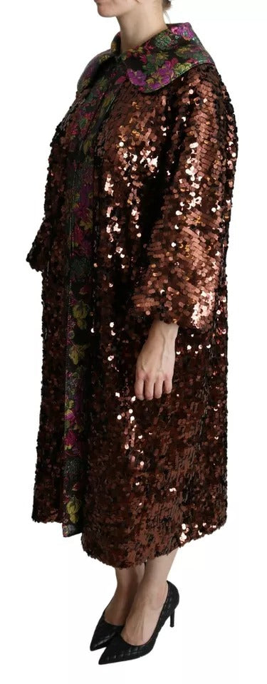 Dolce & Gabbana Multicolor Sequined Long Coat Jacquard Jacket