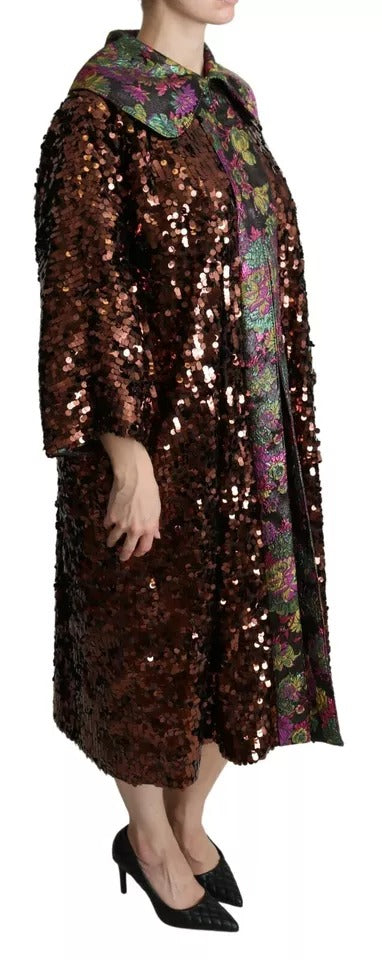 Dolce & Gabbana Multicolor Sequined Long Coat Jacquard Jacket