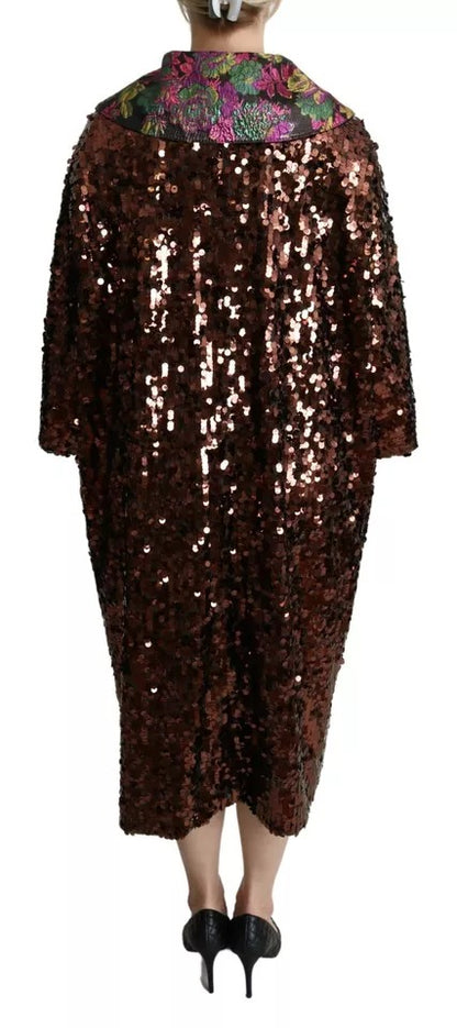 Dolce & Gabbana Multicolor Sequined Long Coat Jacquard Jacket