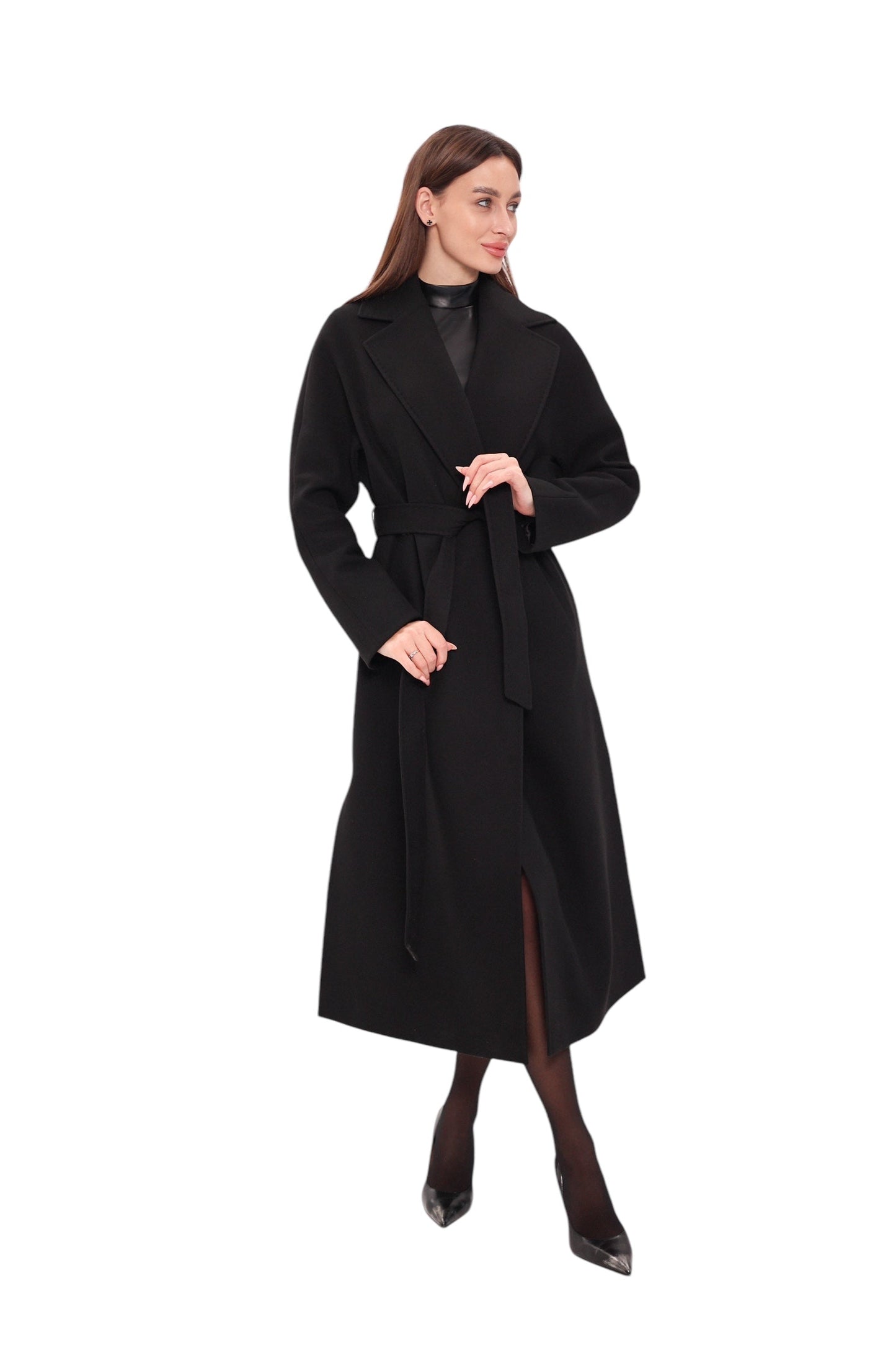Cambridge Comfort Wraparound Wool Cashmere Coat Black