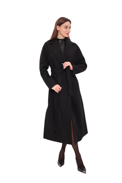 Cambridge Comfort Wraparound Wool Cashmere Coat Black