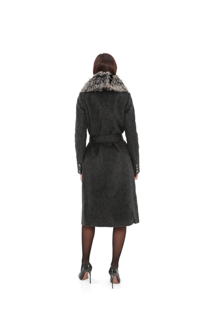 Genuine Silver Fox Cashmere Blend Coat