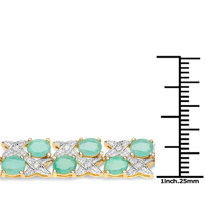 14K Yellow Gold Plated Sterling Silver Emerald and Diamond Crossover Bracelet