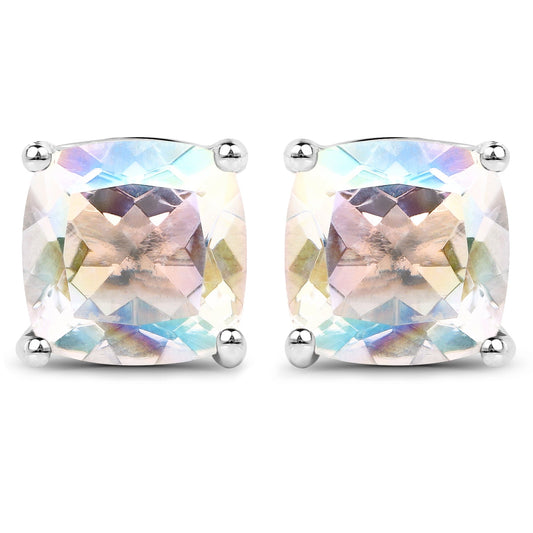 Sterling Silver 4.20 ctw Rainbow Mystic Quartz Stud Earrings