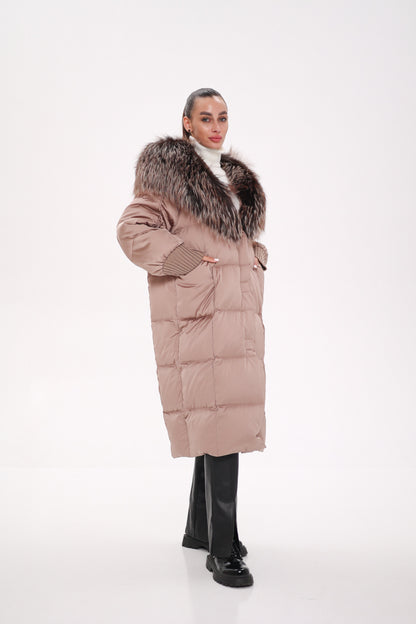 Rei Silver Fox Hood Down Coat Blush