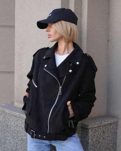 Dakota Eco Suede Aviator Jacket in Black