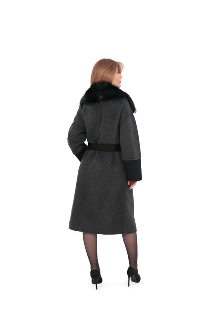 Boston Genuine Silver Fox Cashmere Blend Double-Face Coat in Graphite