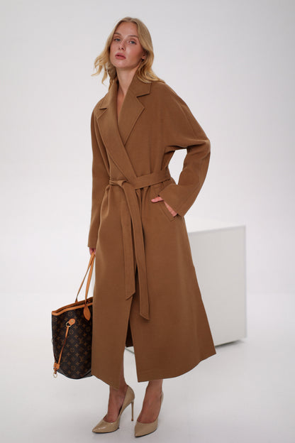 Cambridge Comfort Wraparound Wool Cashmere Coat Dark Camel