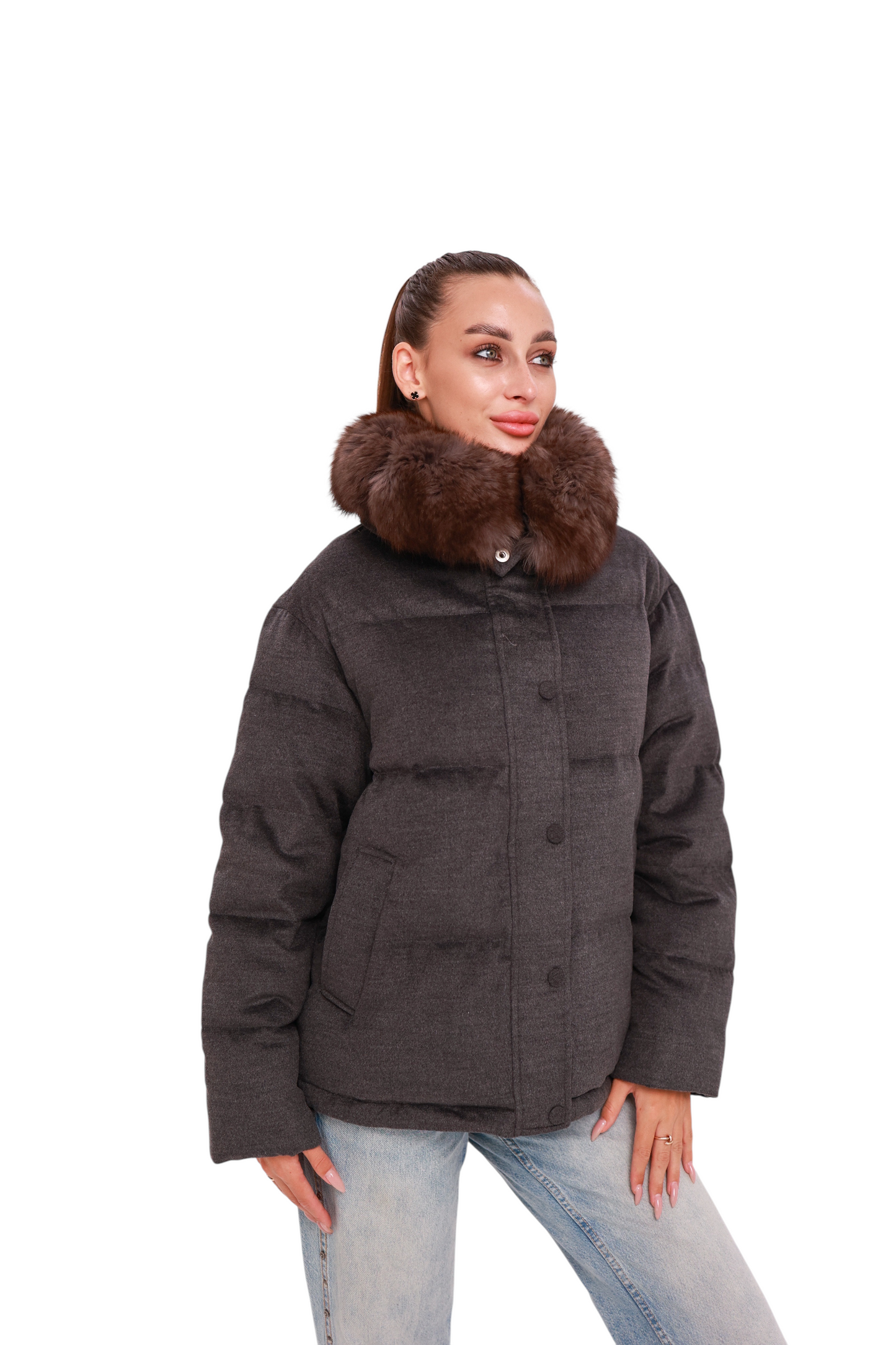 Elisa Polar Fox Fur Cashmere Effect Down Coat