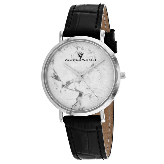 Christian Van Sant Lotus Black Leather Watch