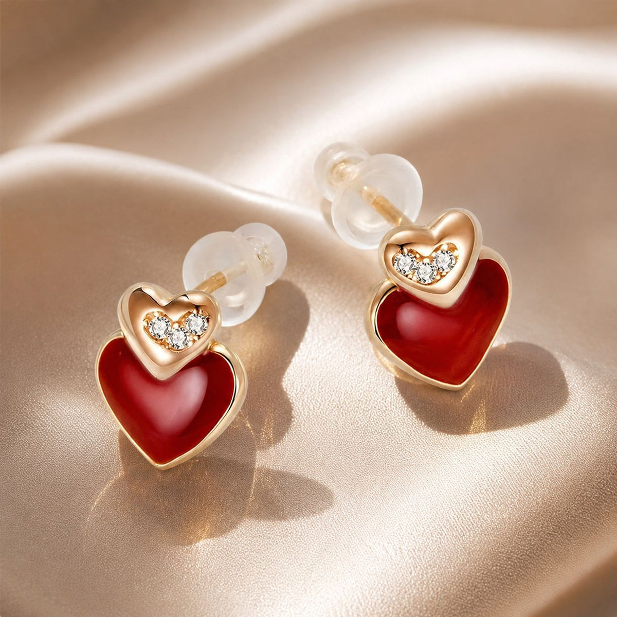 925 Sterling Silver Cubic Zirconia Enamel Rose Gold Plated Earrings