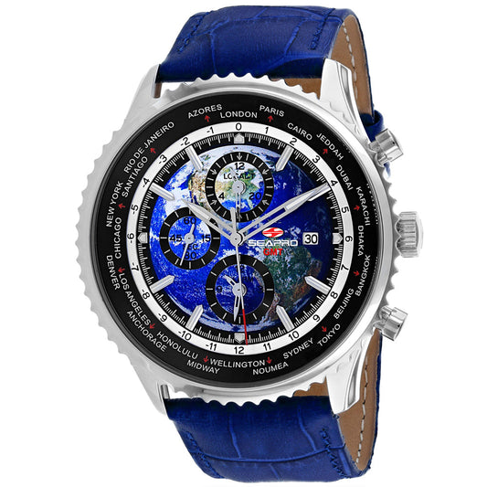 Seapro Meridian World Timer GMT Blue Leather Watch