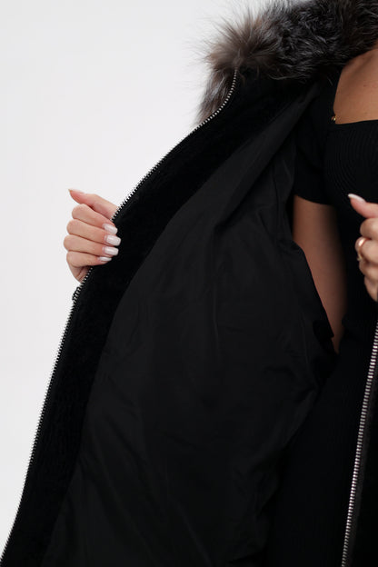 Palermo Astrakhan Silver Fox Trim Coat