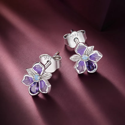 Sterling Silver White Gold Plated Nano Opal and CZ Pavé Stud Earrings