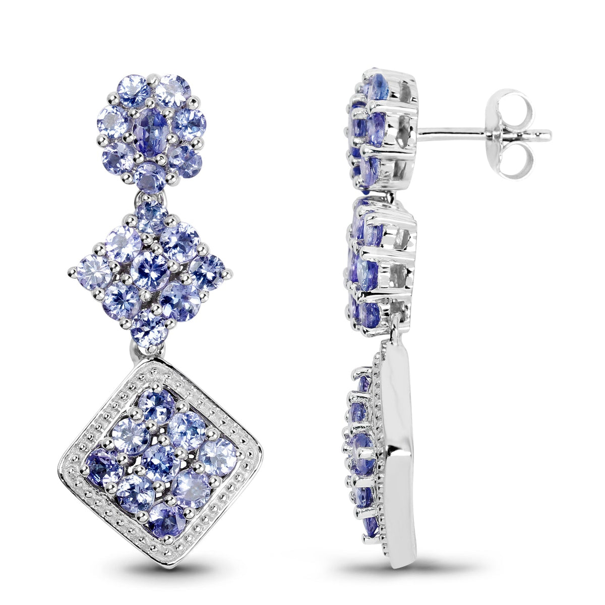 Tanzanite Rhodium-Plated Sterling Silver Dangle Earrings