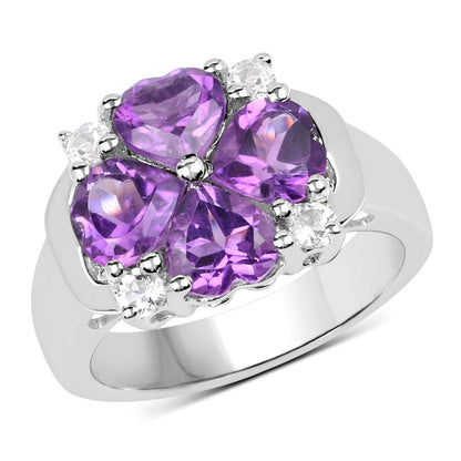 Sterling Silver Amethyst and White Topaz Heart Ring