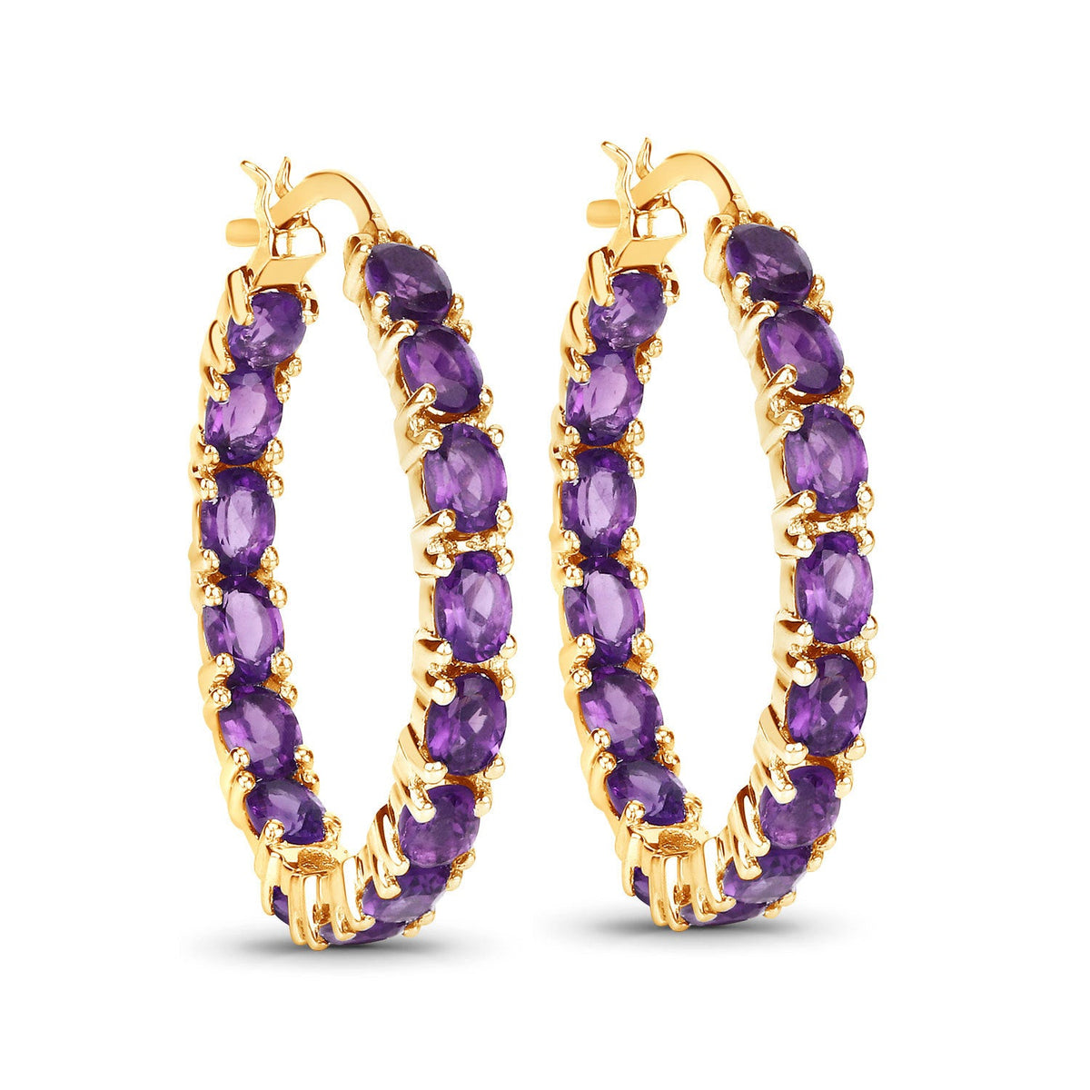 Sterling Silver Amethyst Hoop Earrings