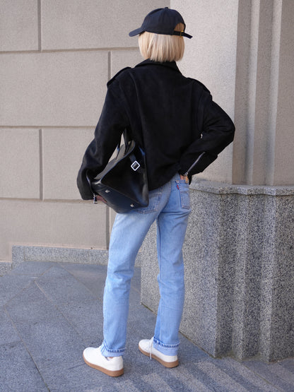 Dakota Eco Suede Aviator Jacket in Black