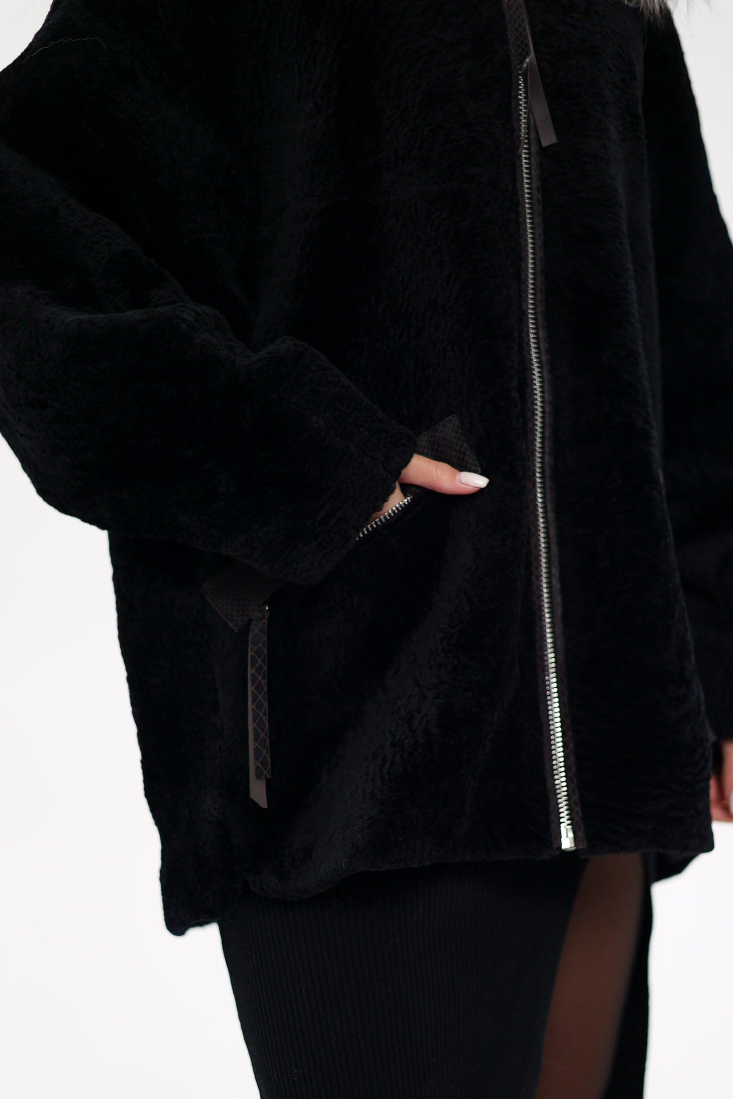 Palermo Astrakhan Silver Fox Trim Coat