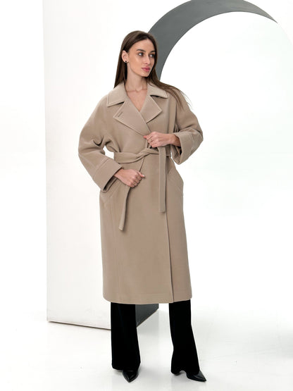 Monique Tailored Cashmere Wool Blend Coat in Nude