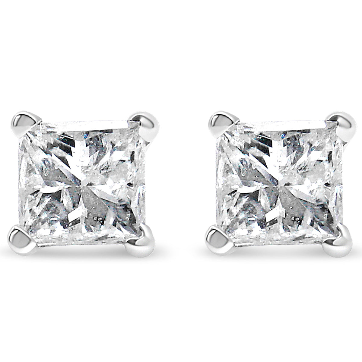 14K White Gold Princess-Cut Diamond Stud Earrings