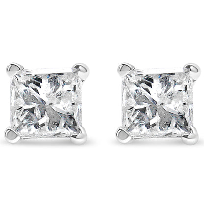 14K White Gold Princess-Cut Diamond Stud Earrings