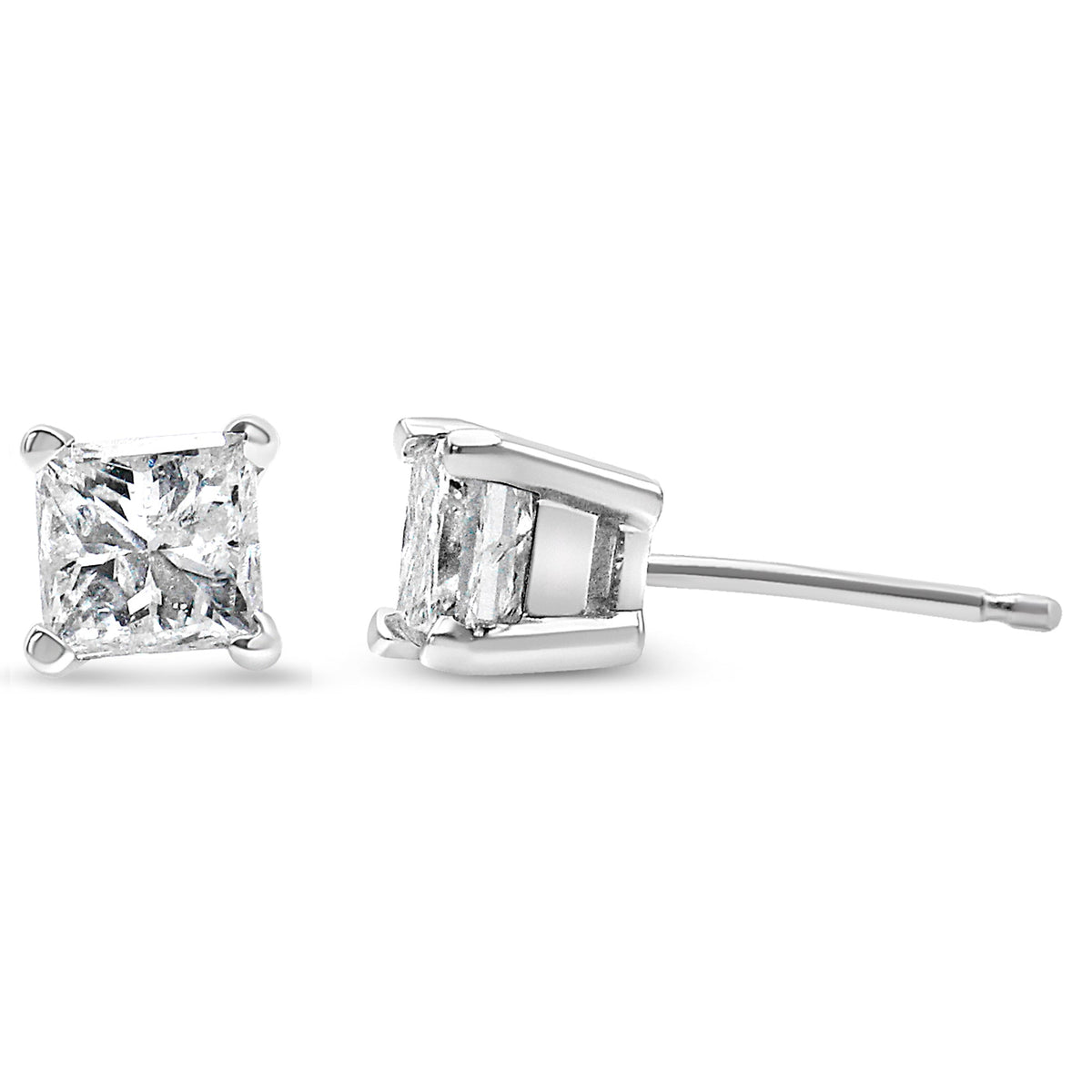 14K White Gold Princess-Cut Diamond Stud Earrings
