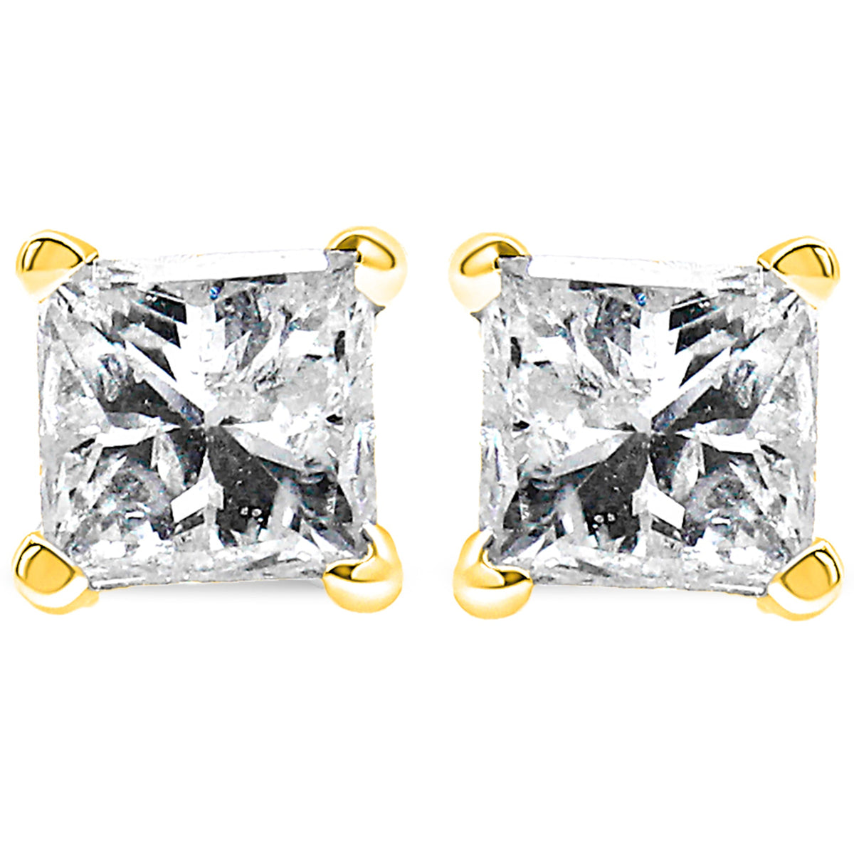 14K Yellow Gold Diamond Princess-Cut Solitaire Stud Earrings