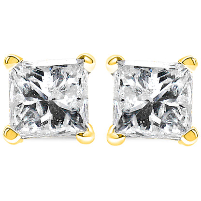 14K Yellow Gold Diamond Princess-Cut Solitaire Stud Earrings