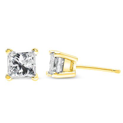 14K Yellow Gold Diamond Princess-Cut Solitaire Stud Earrings