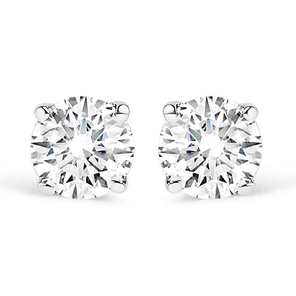 AGS Certified 14K White Gold 1.0 Cttw 4-Prong Set Brilliant Round-Cut Solitaire Diamond Push Back Stud Earrings (G-H Color, SI2-I1 Clarity)