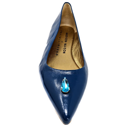 Maira Blue Pointy Ballet With Jewel
