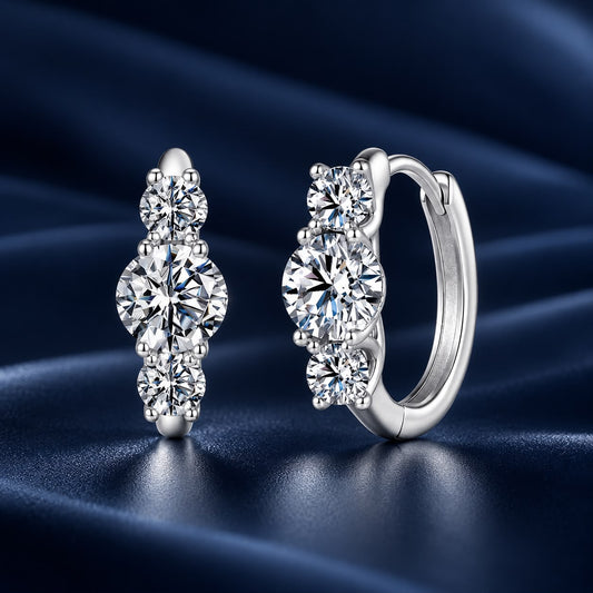 White Gold Plated Sterling Silver Moissanite Hoop Earrings