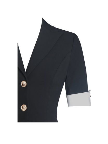 Ilitha Black Woven Crepe Pleated Mini Blazer Dress