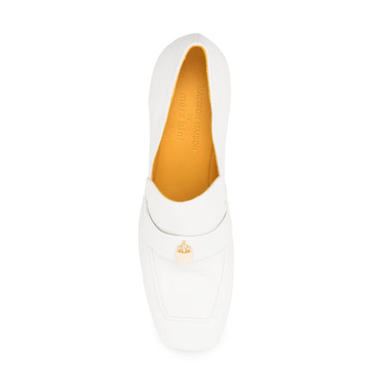 White Leather Lock Heel Loafer